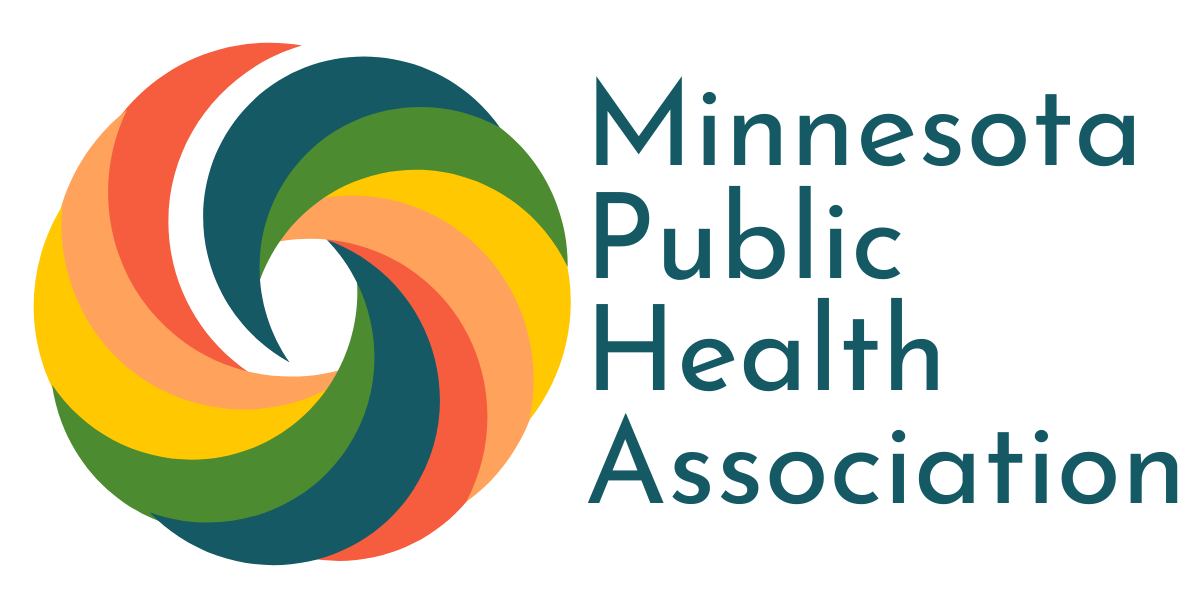 Multi-colored swirl circle with text "Minnesota public Health Association"